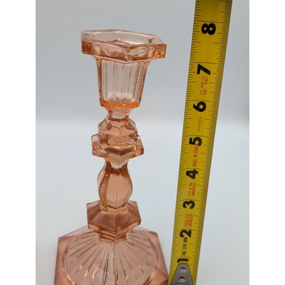 Pair of Vintage Deep Rose Pink Depression Glass Candlesticks, Beacon Hill 7.5